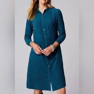J.Jill NEW Soft Corduroy Peacock Blue Button Front Shirt Dress Women’s Large